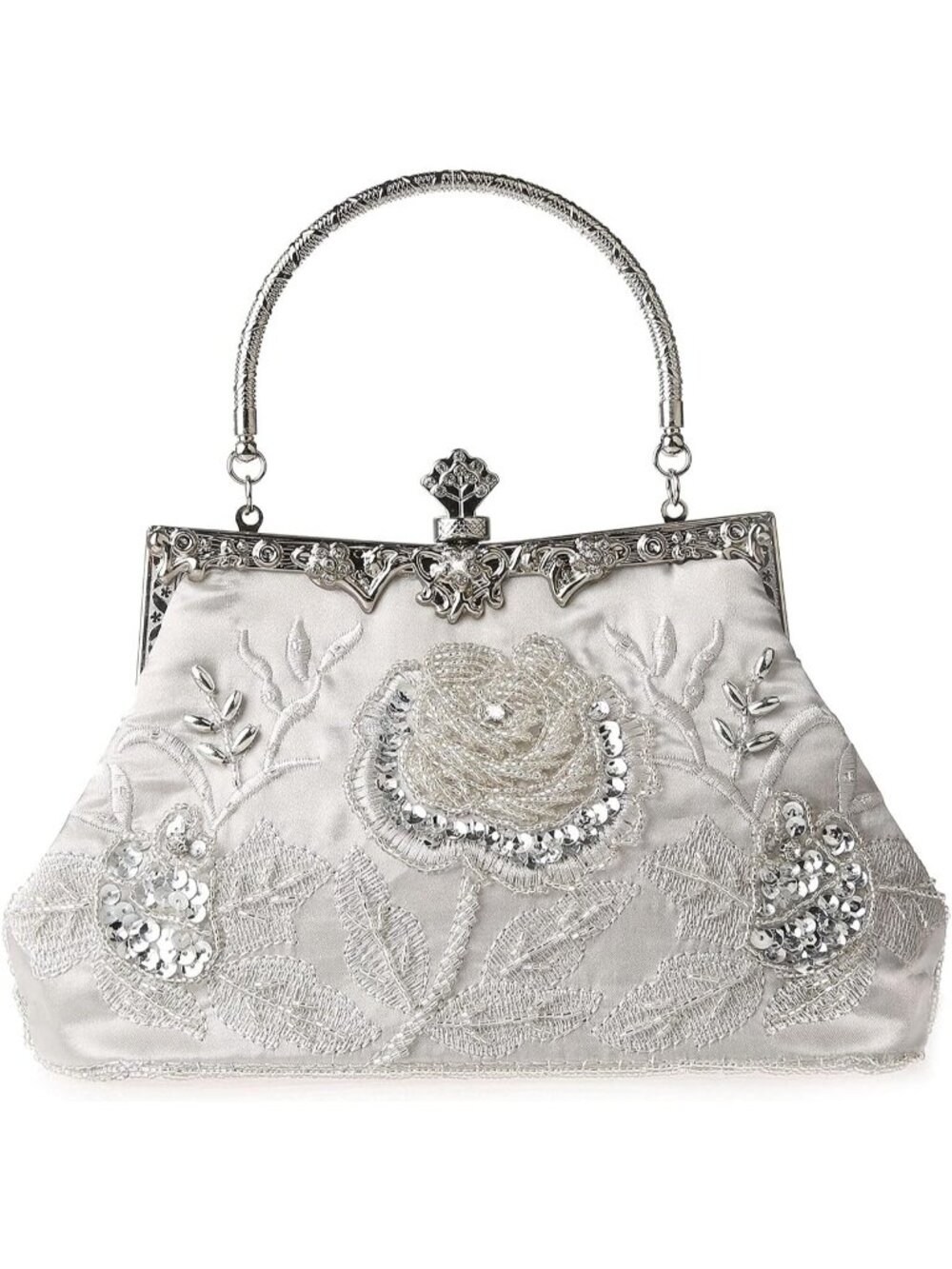 〽️Women Silver Vintage Floral Beaded Rhinestone Embroidery Sequin Crossbody Bag